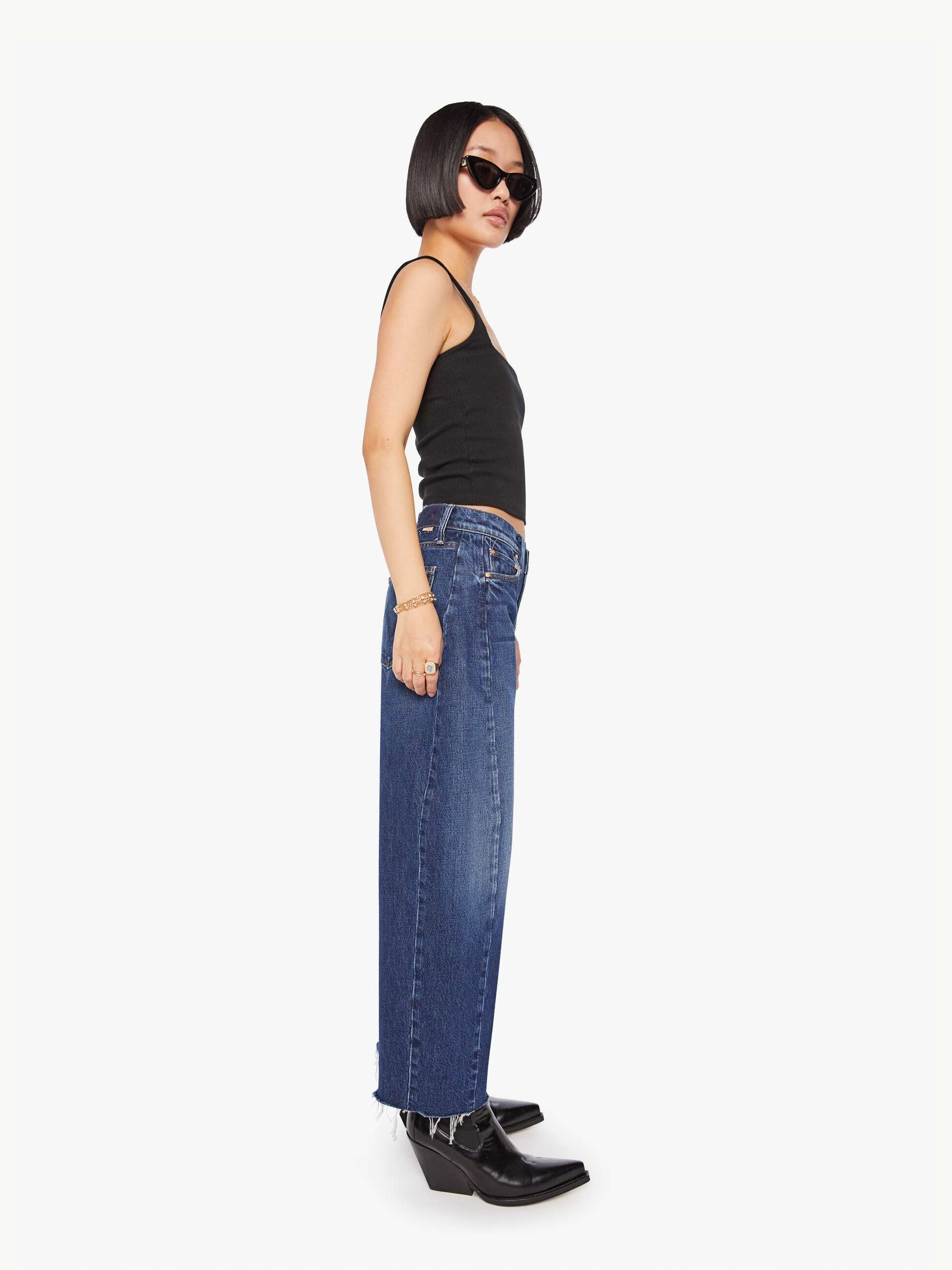Mother Denim Women PETITES The Lil Mid Rise Full Pipe Flood Fray