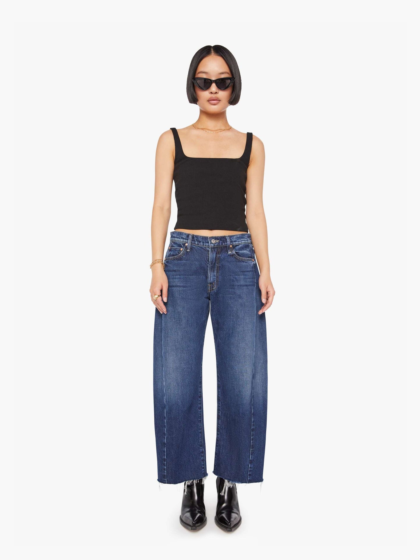 Mother Denim Women PETITES The Lil Mid Rise Full Pipe Flood Fray