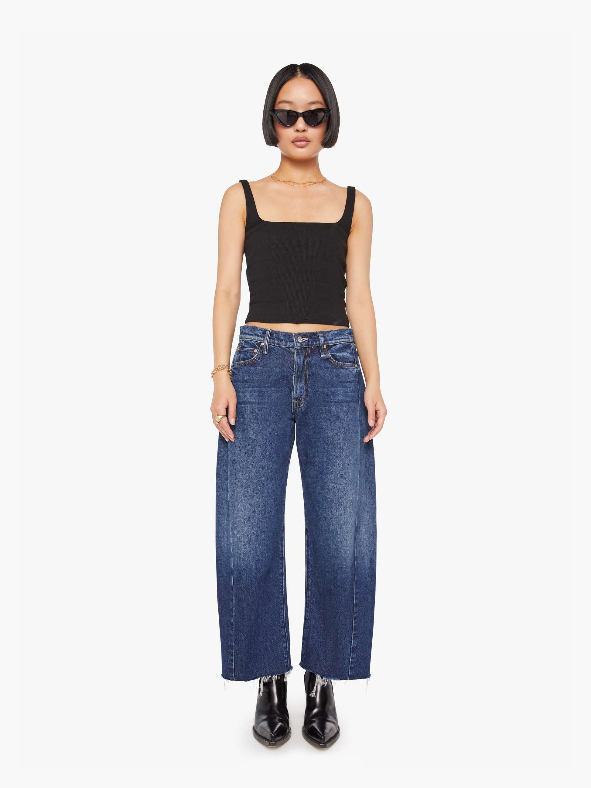 Mother Denim Women PETITES The Lil Mid Rise Full Pipe Flood Fray