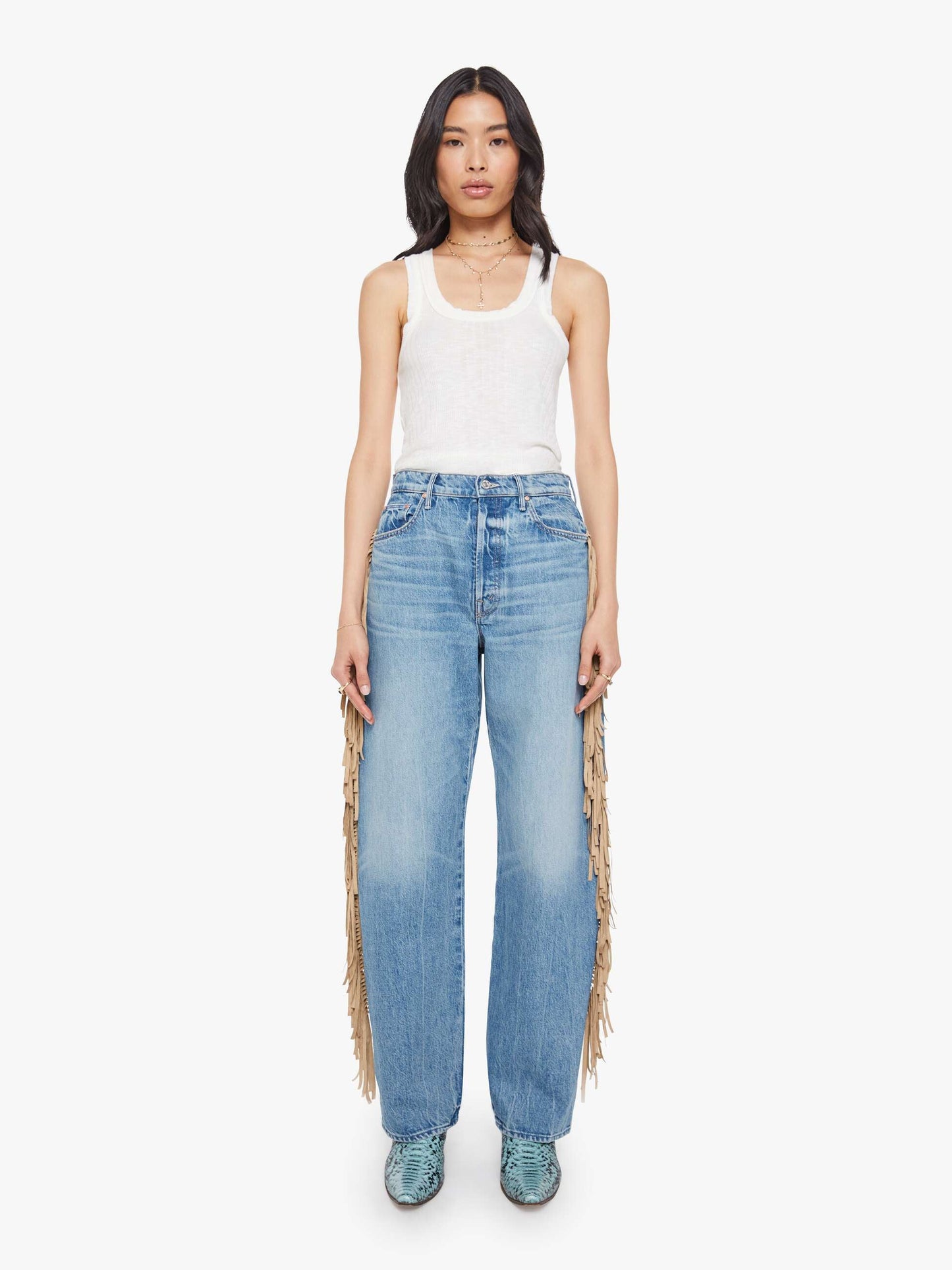 Mother Denim Women The Fringe Half-Pipe Button Sneak
