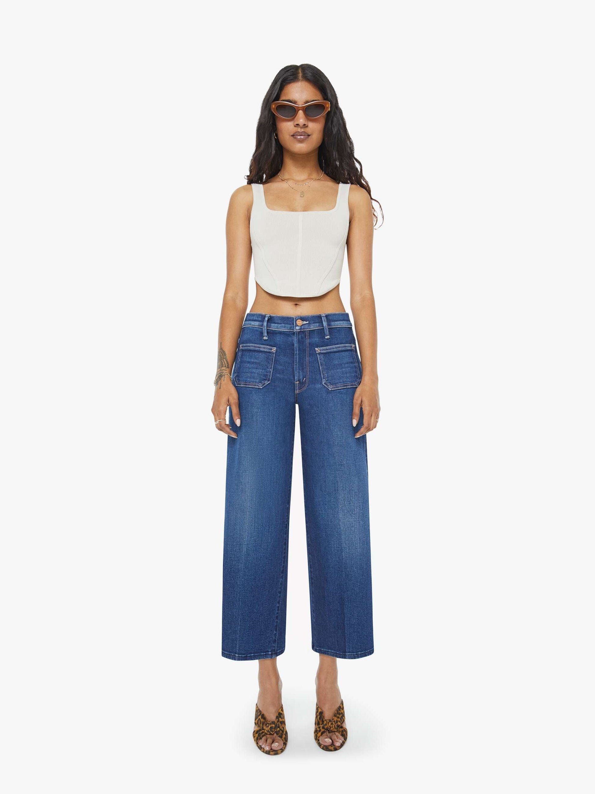 Mother Denim Women PETITES The Lil Patch Pocket Mid Rise Maven Ankle