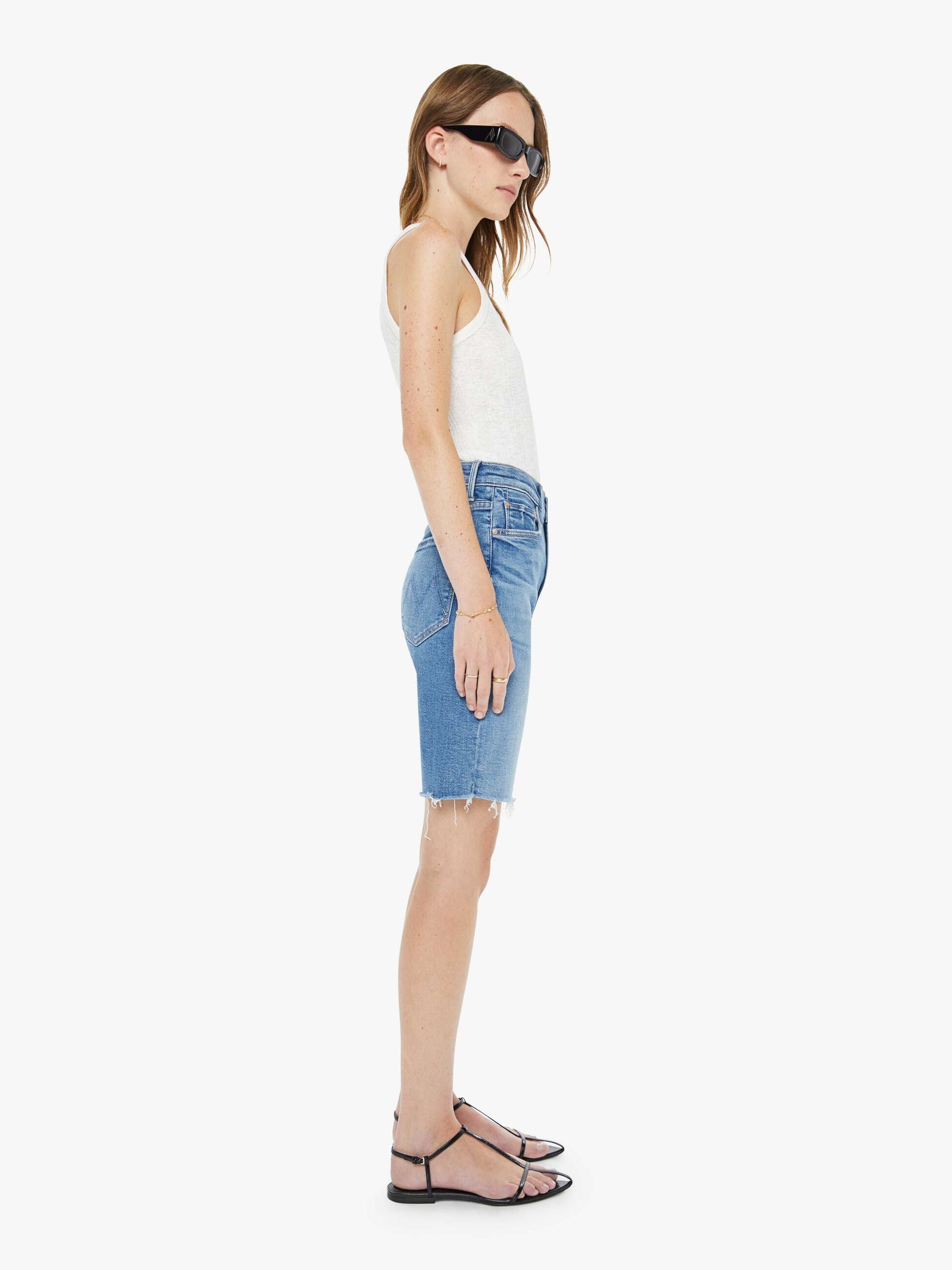 Mother Denim Women High Waisted Rider Bermuda Short Fray