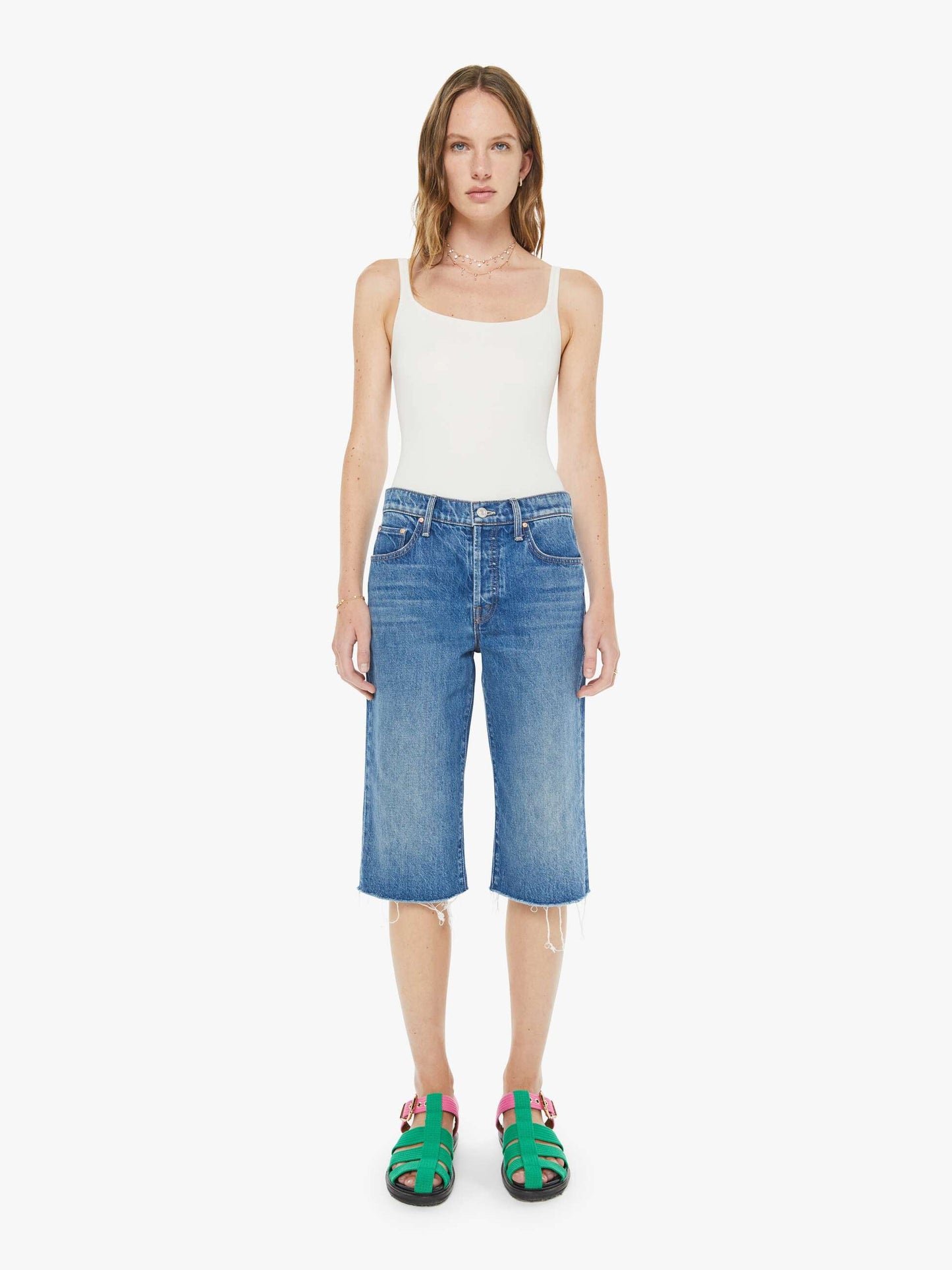 Mother Denim Women The Kick It Half N' Half Fray