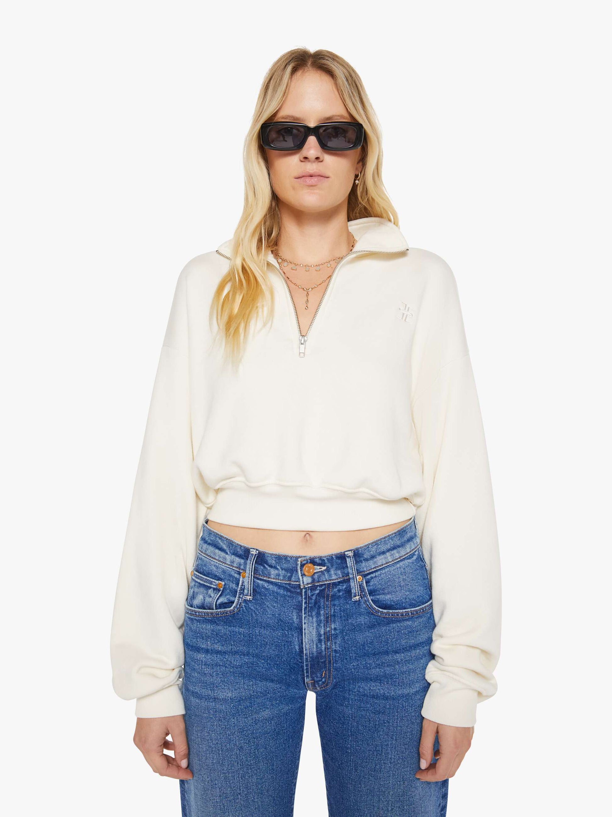 Mother Denim Brands Eterne Cropped Half-Zip Sweatshirt
