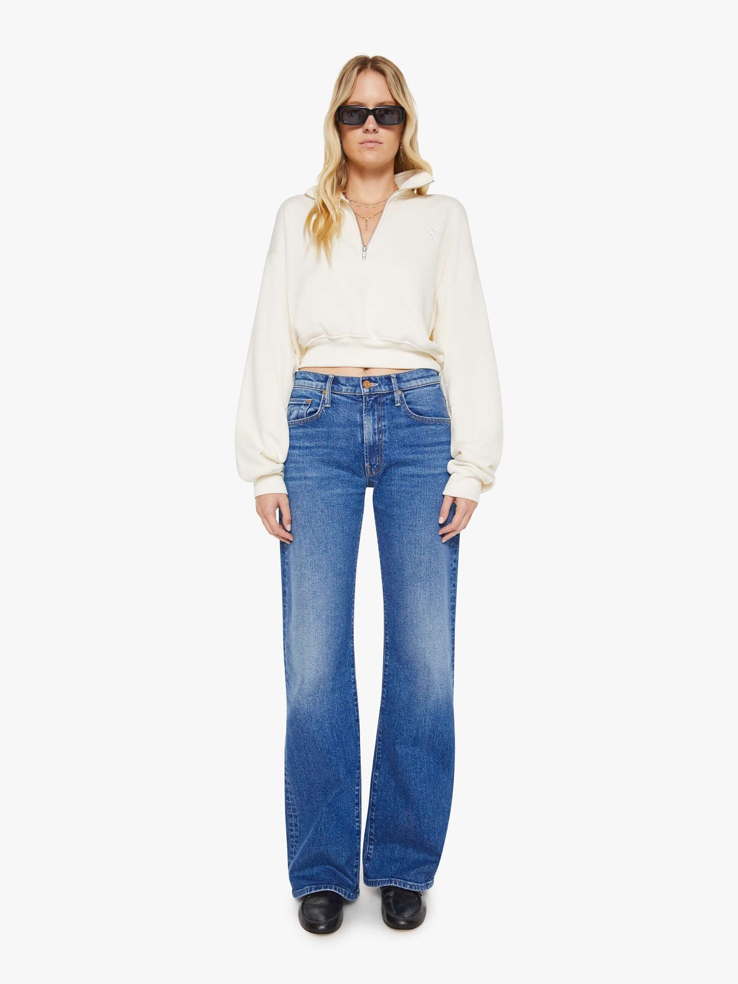 Mother Denim Brands Eterne Cropped Half-Zip Sweatshirt