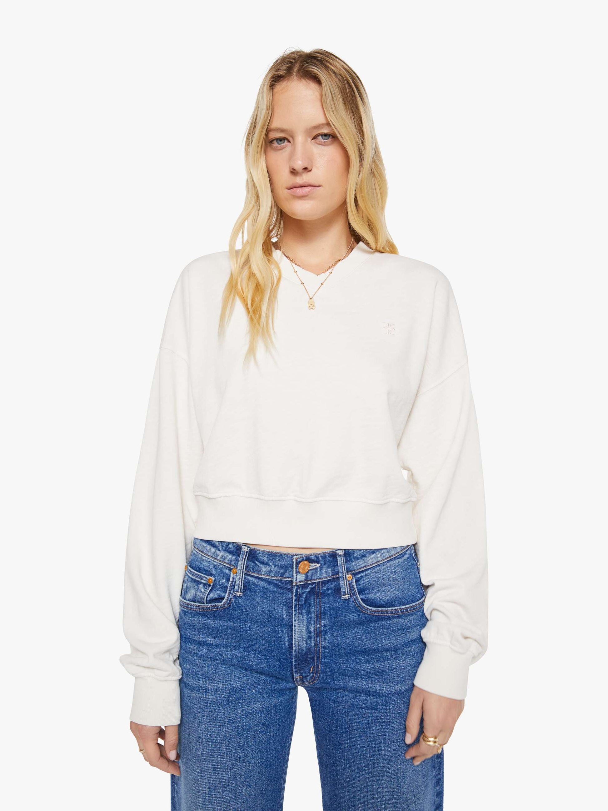 Mother Denim Brands Eterne Cropped V-Neck Sweatshirt