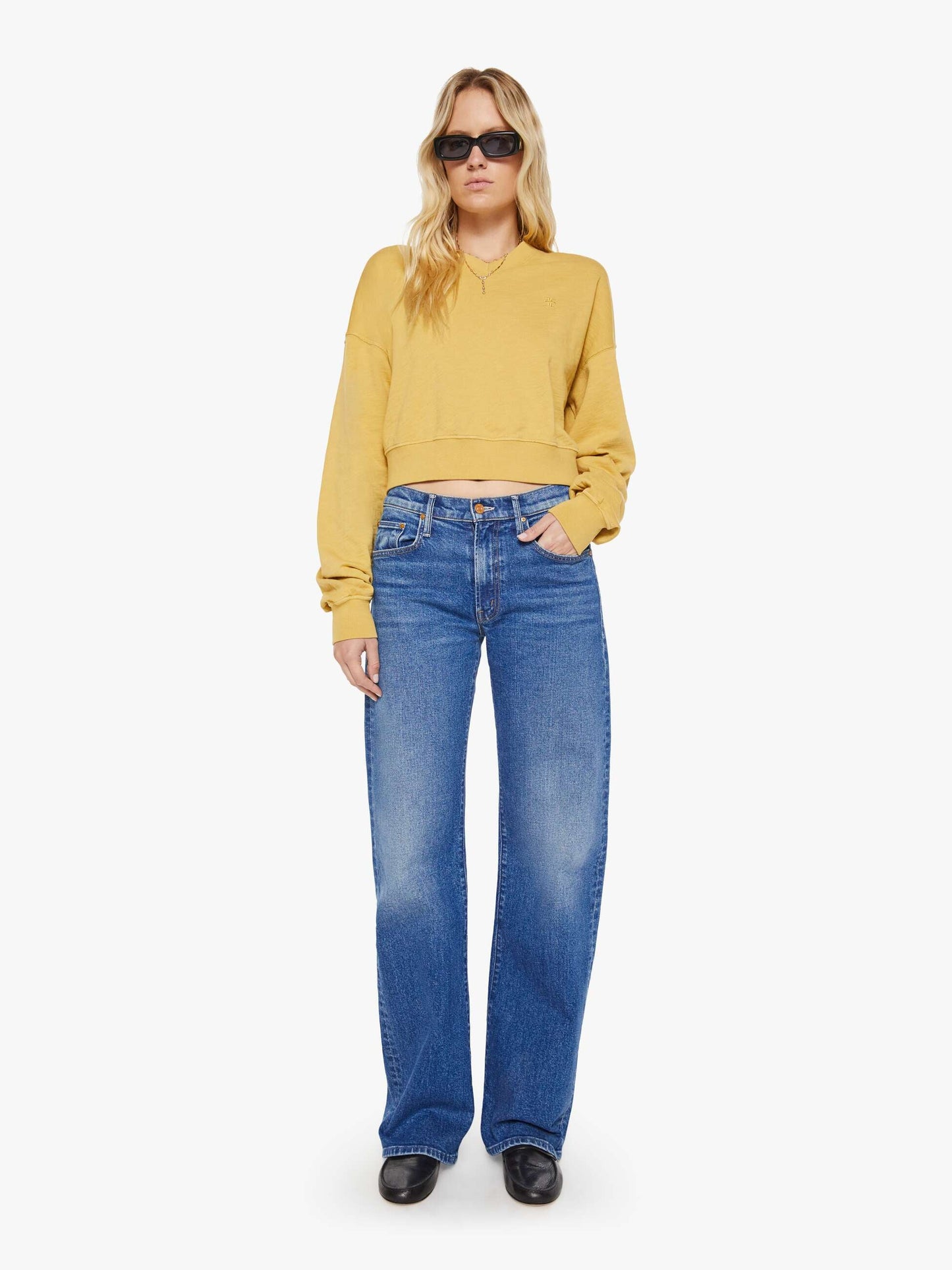 Mother Denim Brands Eterne Cropped V-Neck Sweatshirt