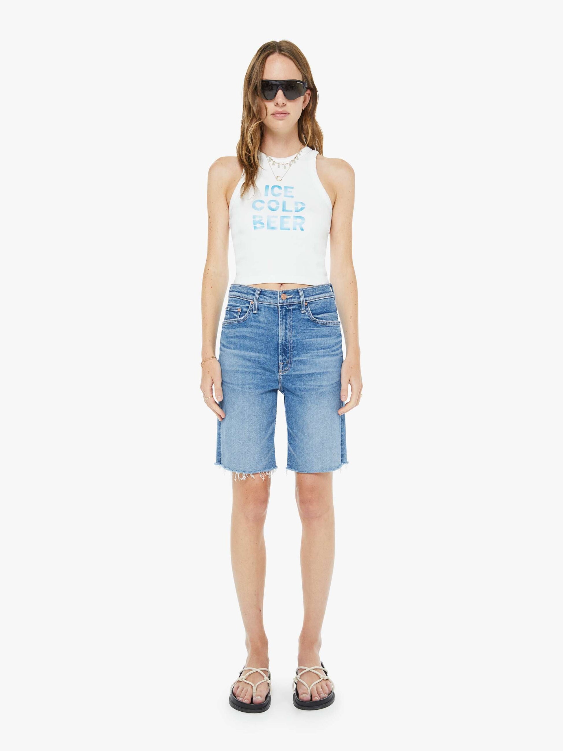 Mother Denim Women High Waisted Rider Bermuda Short Fray
