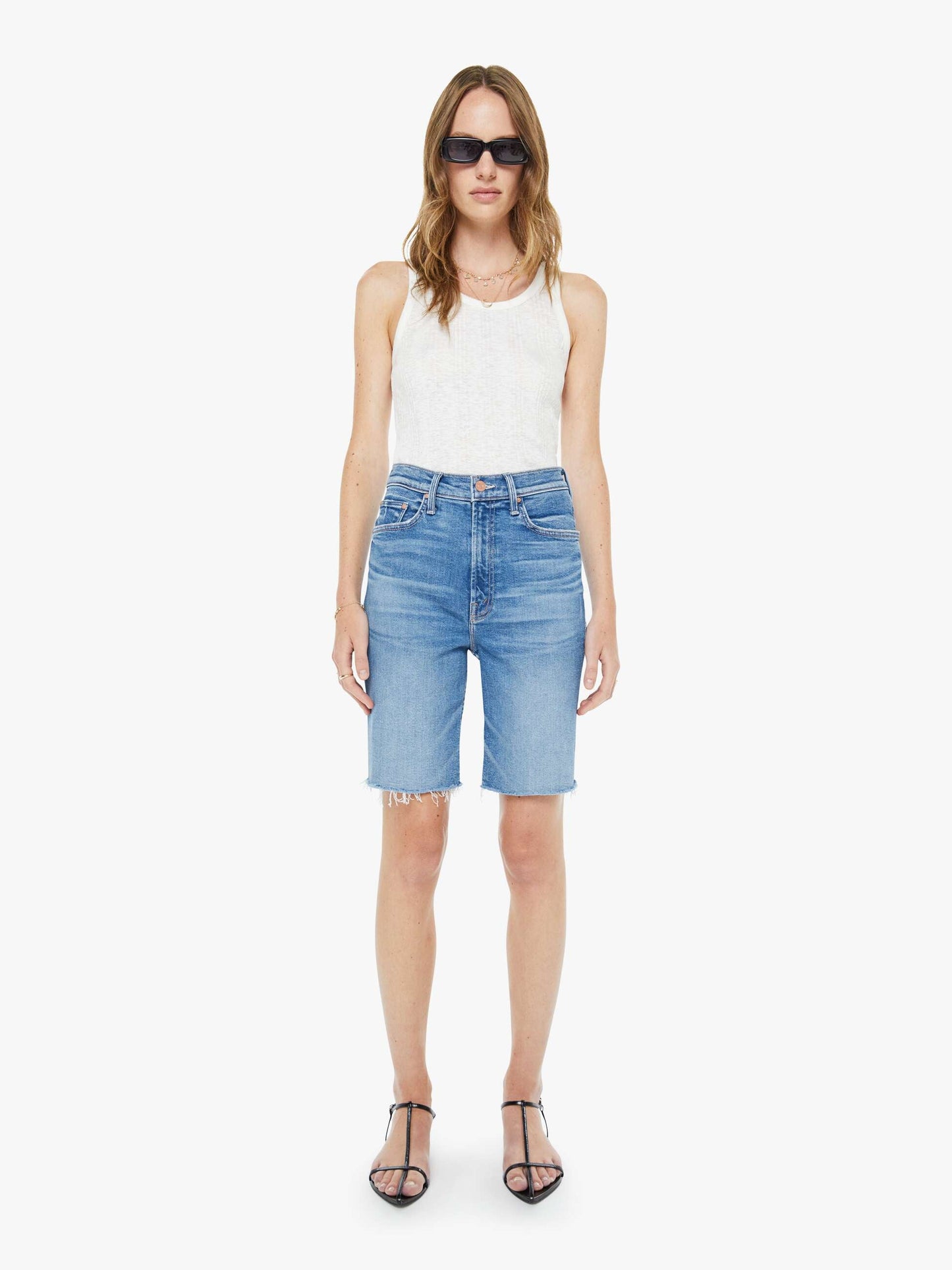 Mother Denim Women High Waisted Rider Bermuda Short Fray