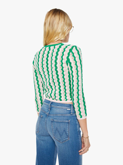Mother Denim Women THE CREW NECK CARDIGAN POI GREEN PINK COMBO