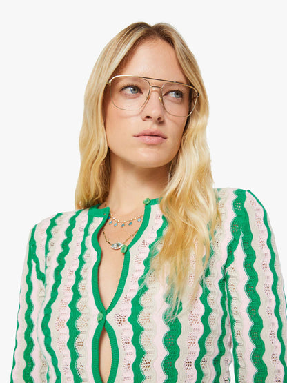 Mother Denim Women THE CREW NECK CARDIGAN POI GREEN PINK COMBO