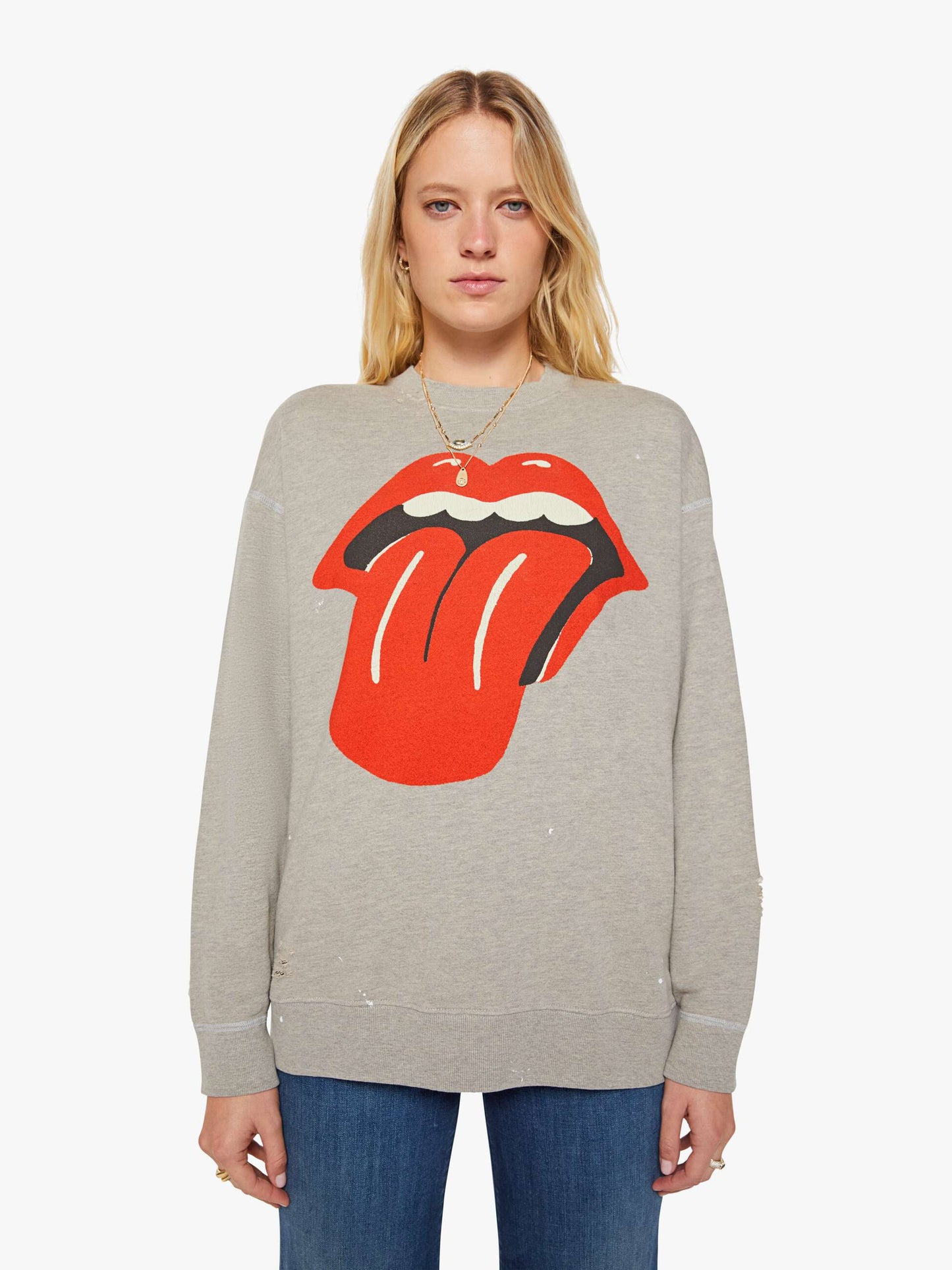 Mother Denim Women MadeWorn Rolling Stones Destroyed Sweatshirt