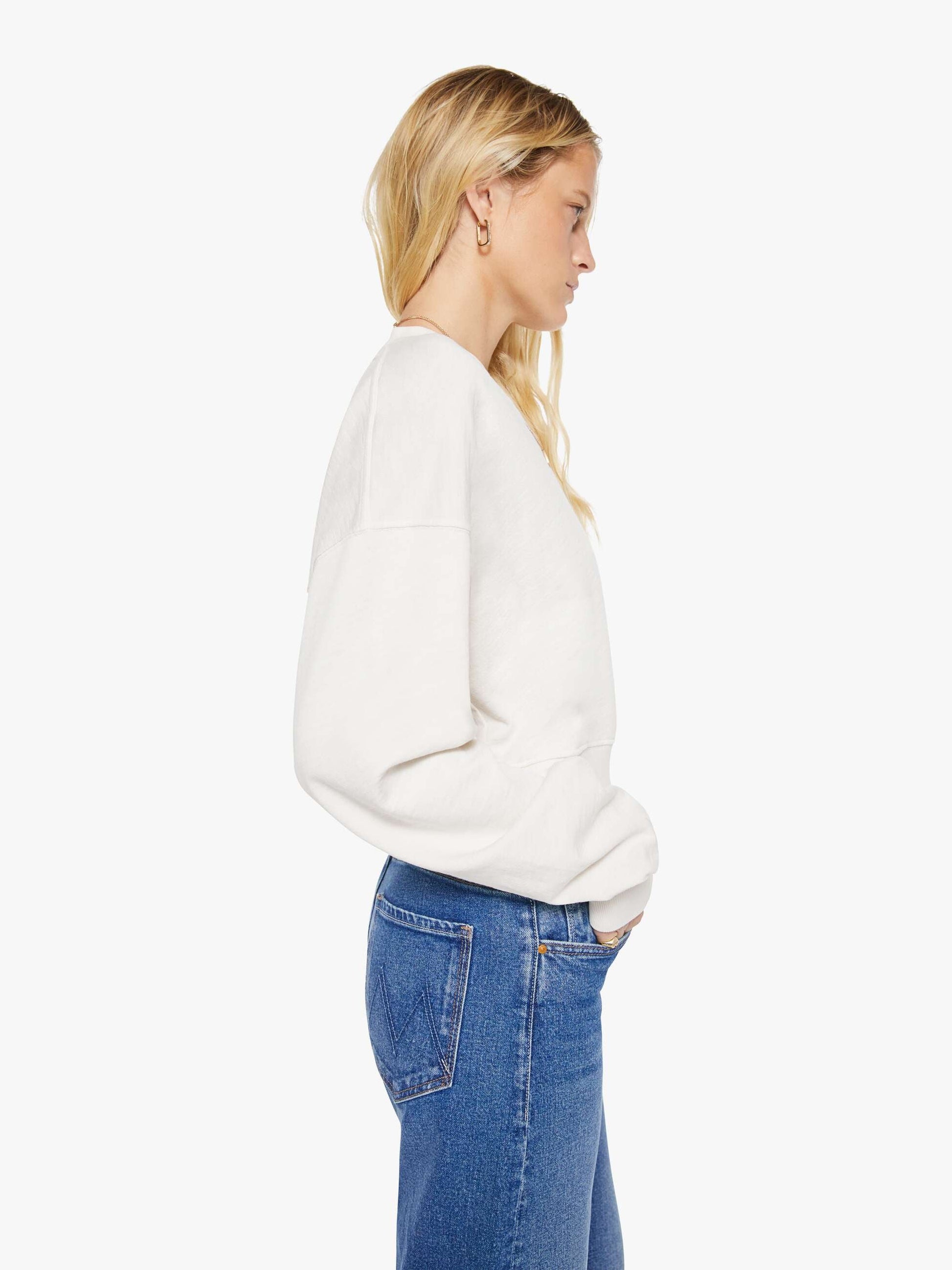 Mother Denim Women Eterne Cropped V-Neck Sweatshirt