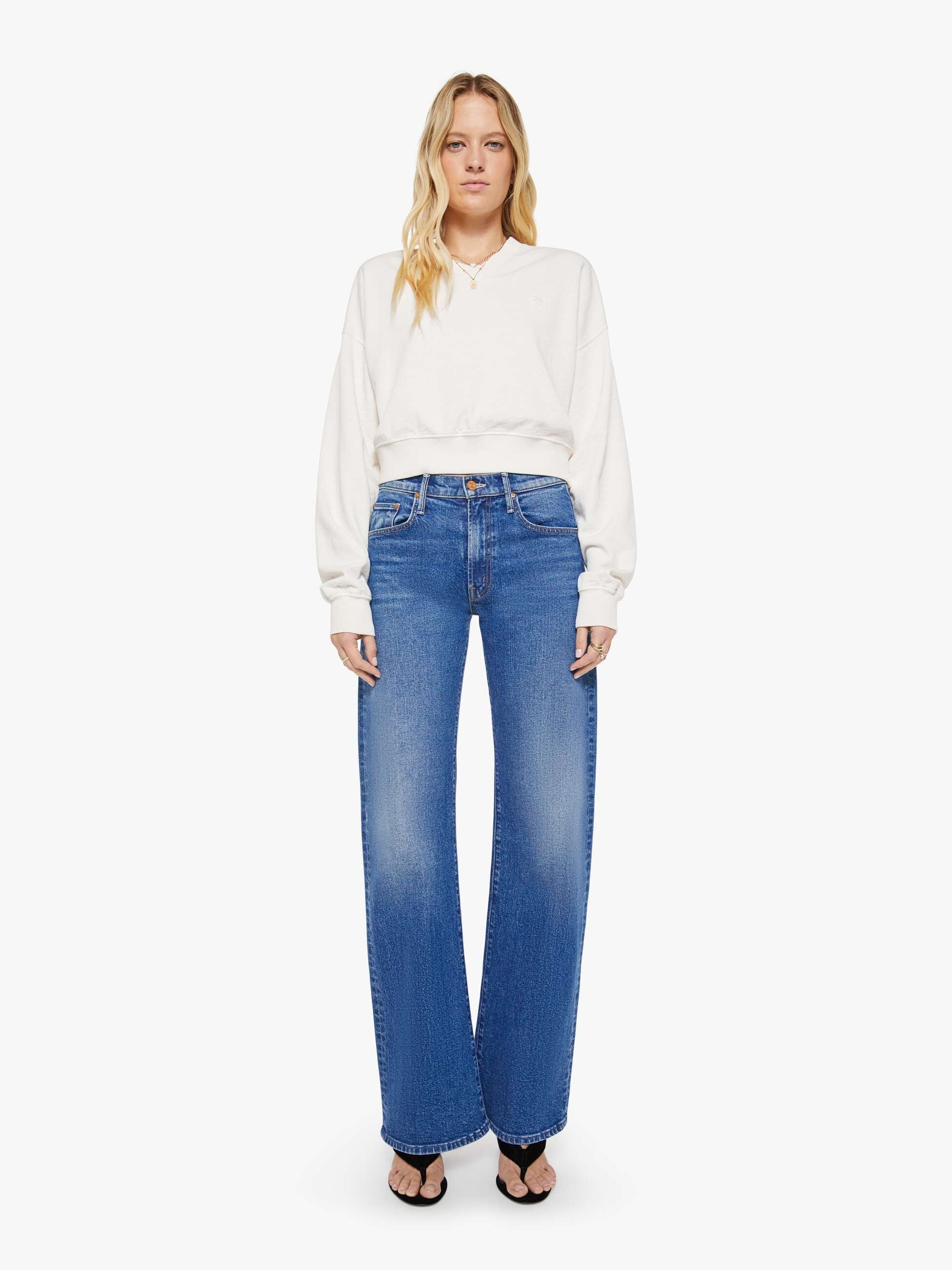 Mother Denim Women Eterne Cropped V-Neck Sweatshirt